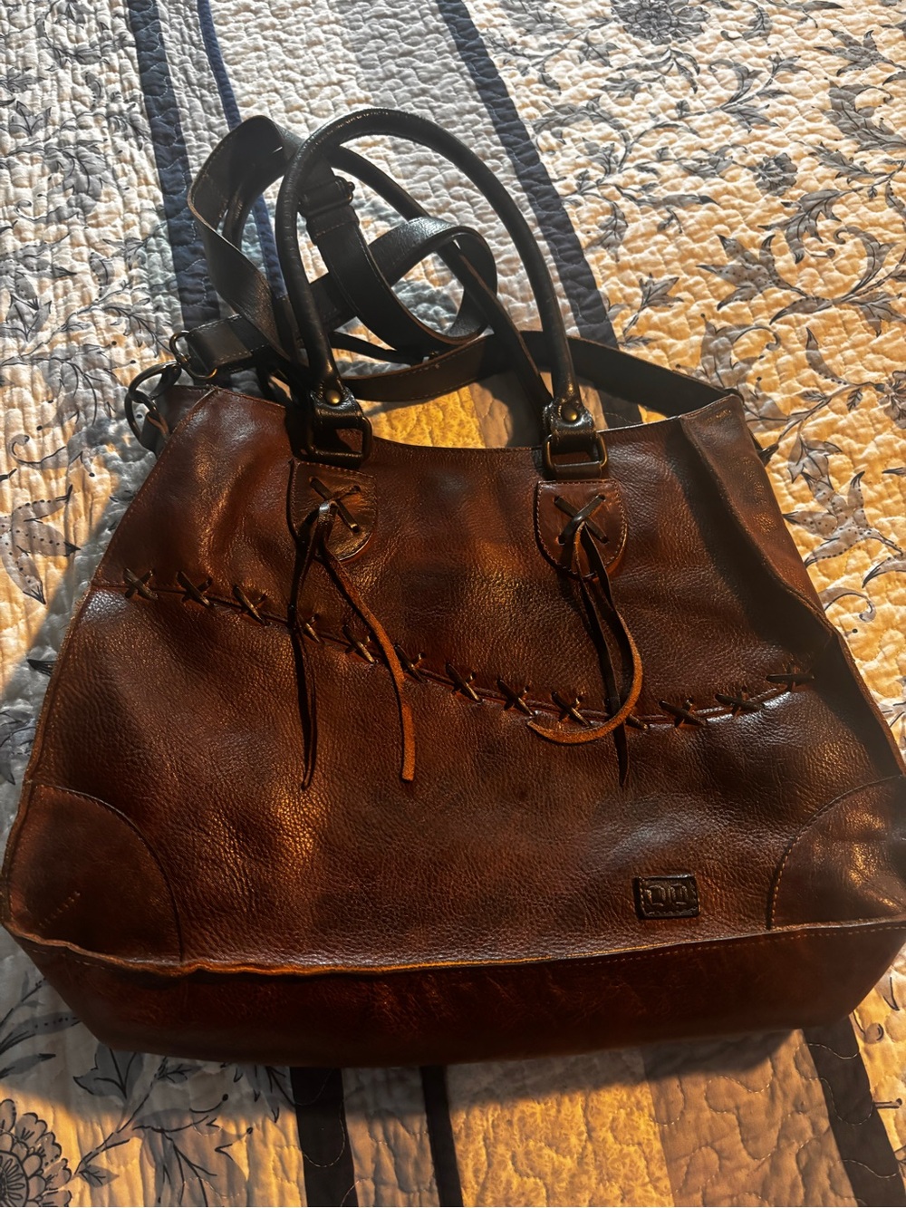 Bed Stu Distressed Brown Leather Crossbody Bag with Dark Brown Strap - Picture 9 of 10
